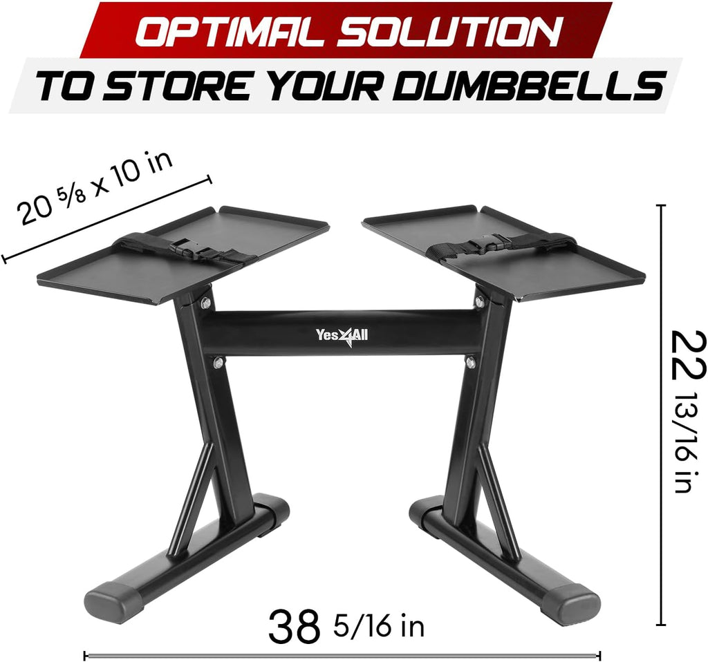 Yes4All Adjustable Dumbbell Stand - 160 Pound Capacity, Spotter Rack & Weight Rack with Strap, Easy Storage & Safety
