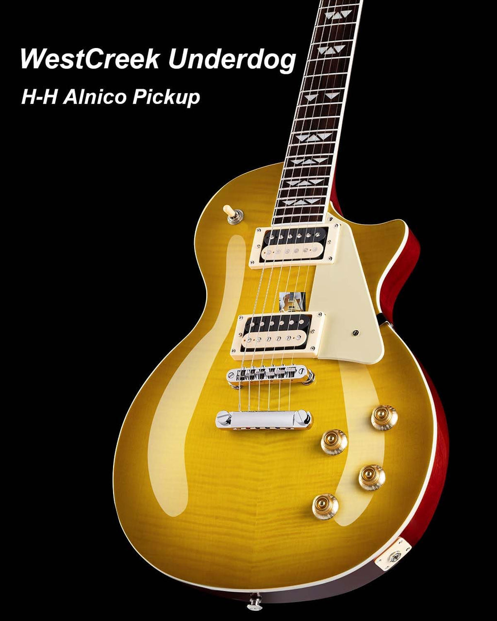 WestCreek Underdog Solid Body Electric Guitar, Mahogany Body, Maple Neck, Rosewood Fretboard, Rounded End Frets, Bone Nut, 22 Frets (LemonBurst)