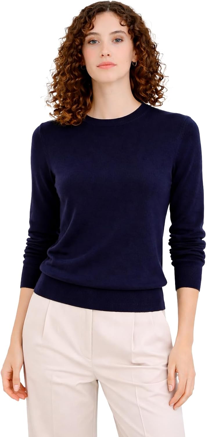 State Cashmere Women's Essential Crewneck Sweater 100% Pure Cashmere Classic Long Sleeve Pullover