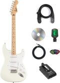 Fender Squier Sonic Stratocaster - Arctic White Bundle with Mustang Micro Headphone Amplifier, Cable, Tuner, Strap, Picks, and Austin Bazaar Instructional Video