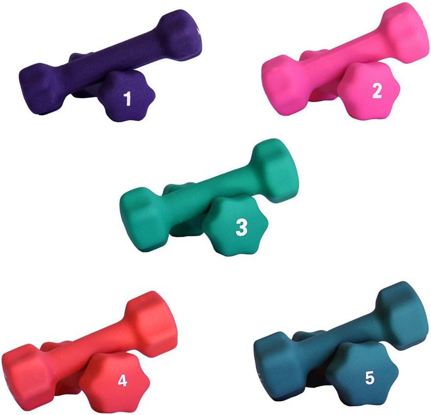 Ader Sporting Goods Neoprene Dumbbell Set (1 to 10lbs) with White Vertical Dumbbell Rack, Pair of 10