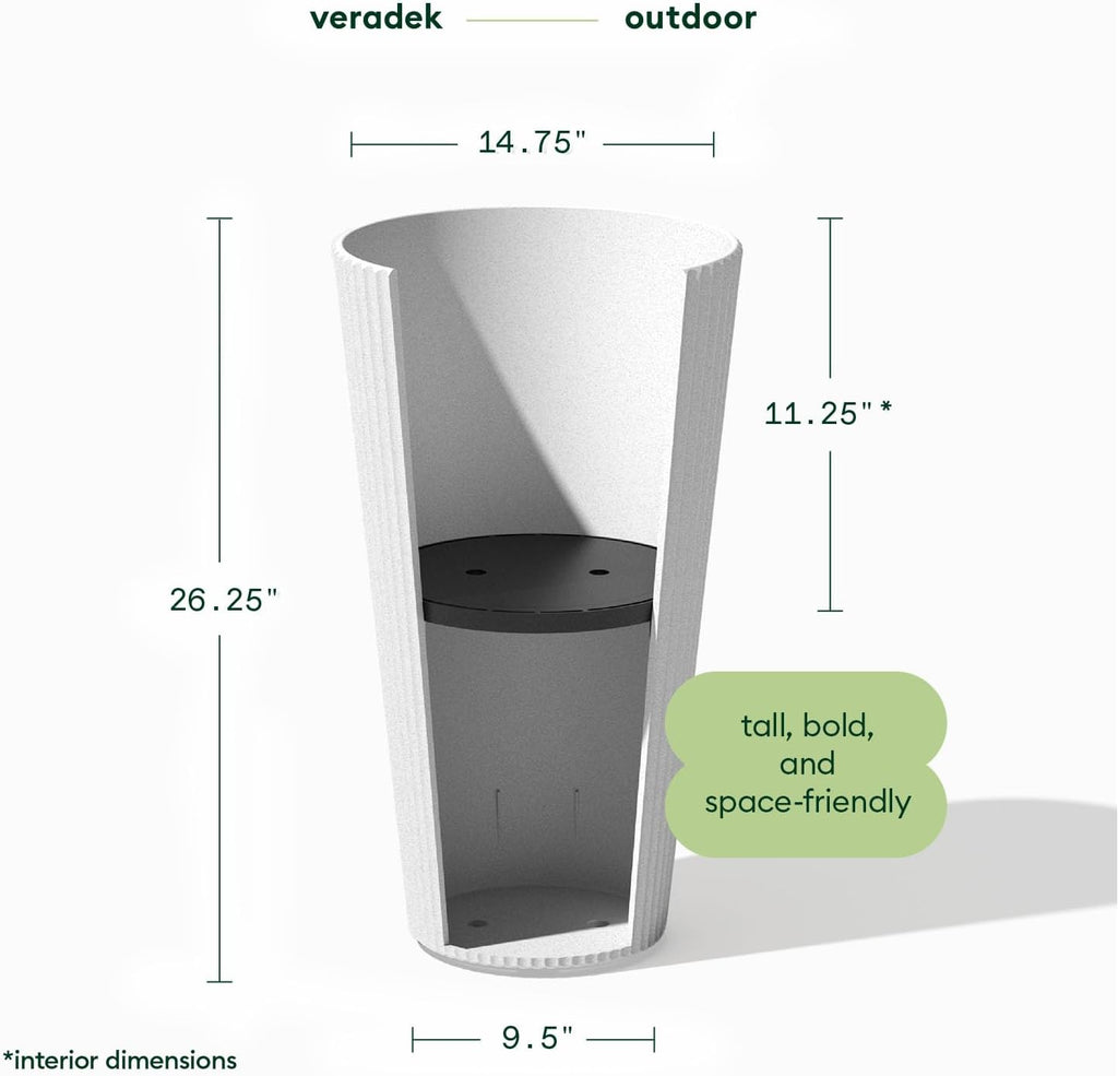 Veradek Demi Series Tall Planter for Porch, Patio, Backyard | Durable Plastic-Stone Composite Material | Modern Décor for Tall Plants, Grasses