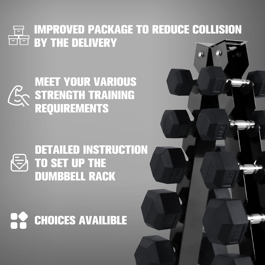 RITFIT Rubber Hex Dumbbells Set with Rack, 180-780LB Heavy-Duty Cast Iron Core, Knurled Chrome Handle, Space-Saving Storage Rack for Home Gym Strength Training