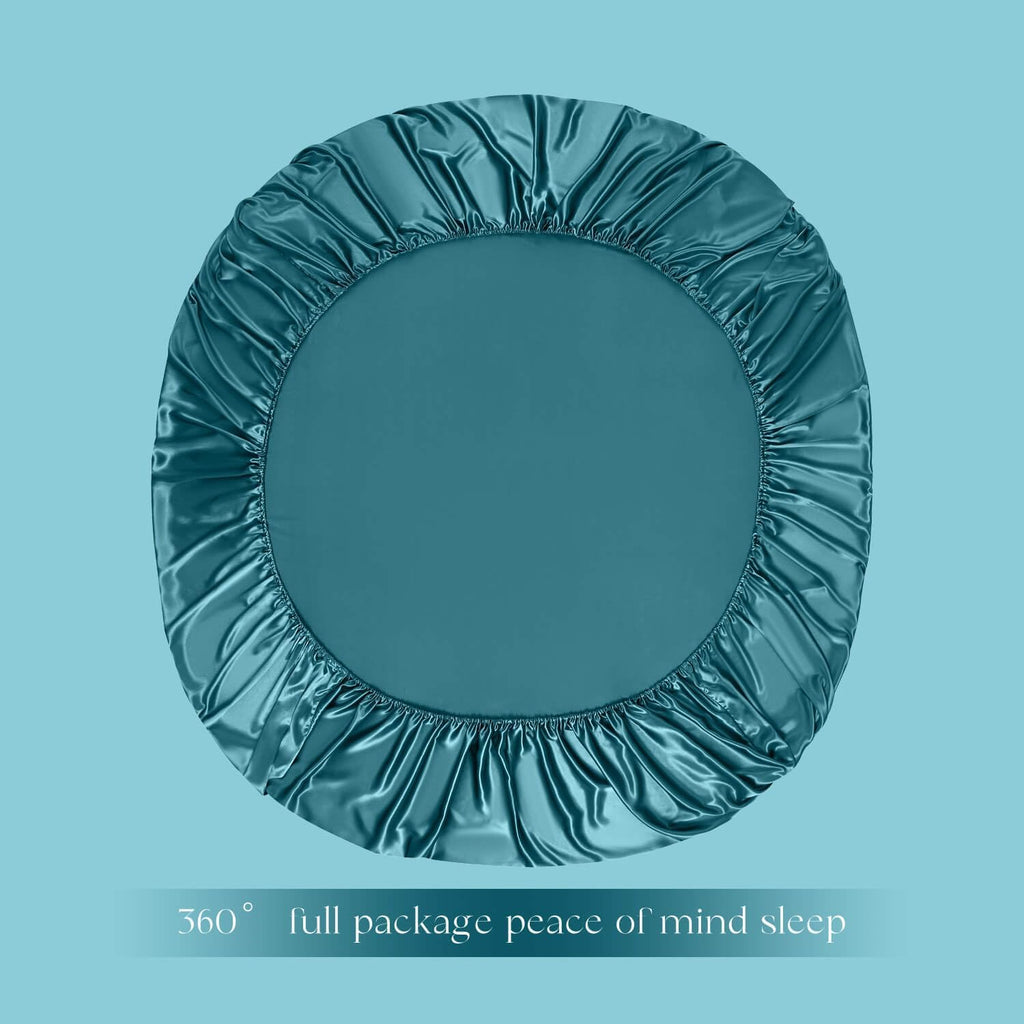 DISANGNI 22 Momme 100% Mulberry Silk Bedding Set - 4-Piece Luxury (2 Pillowcases, 1 Fitted Sheet, 1 Flat Sheet) - 6A Grade Natural Silk (Blue Green, Queen)
