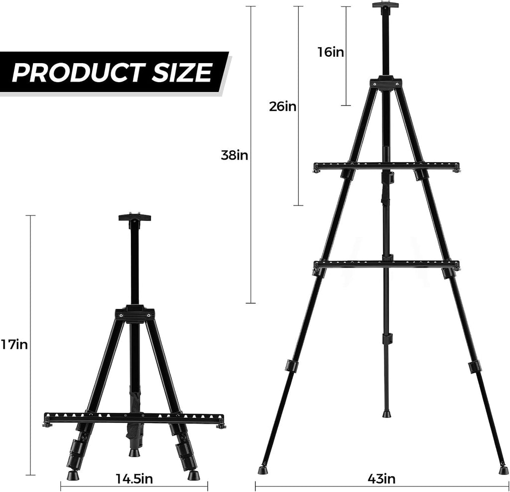 Art Easel for Painting and Display – 6pcs Adjustable Floor 66 Inch Folding Metal Easel Stand for Sign - Table Top Canvas Stand - Portable Drawing Paint Heavy Duty for Artist Adults Holder or Teen
