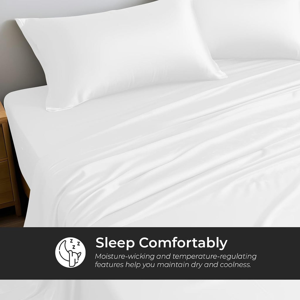 Linenwalas Premium 100% Viscose Derived from Bamboo Split King Sheet Set - Ultra Soft, Breathable & Cooling, Ideal for Hot Sleepers, 16' Deep Pocket, Hotel Luxury Bedding (White)