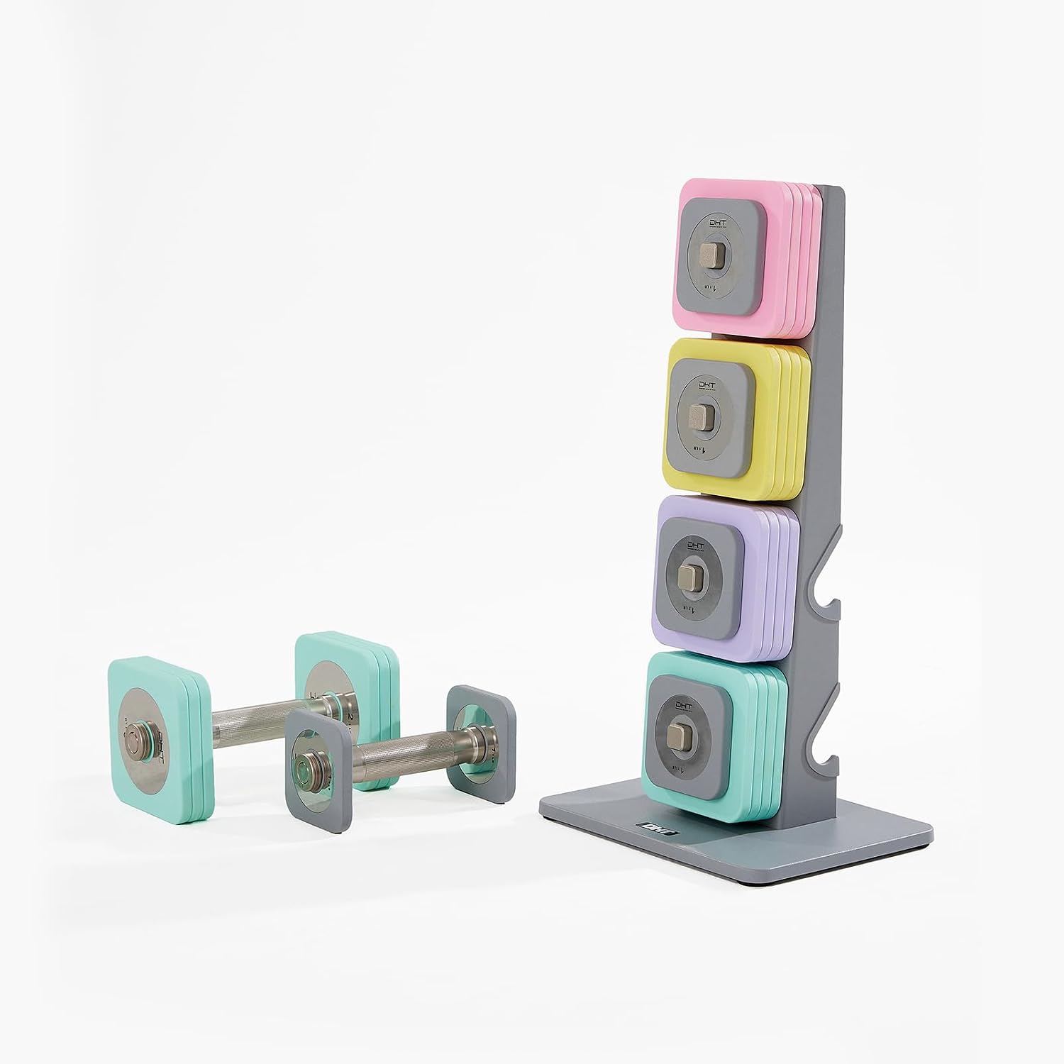 DHT Adjustable Dumbbells, Dumbbell Sets with Rack, Free Weights Dumbbells Set, All-Purpose Fitness, Anti-Rolling, Weights Set for Gym, Home, Office, 2.2-22 lbs, 1 Set