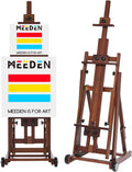 MEEDEN Studio H-Frame Easel -Adjustable Beech Wood Studio Art Easel, Painting Floor Easel Stand, Movable and Tilting Flat Available, Holds Canvas Art up to 77',Classic Walnut