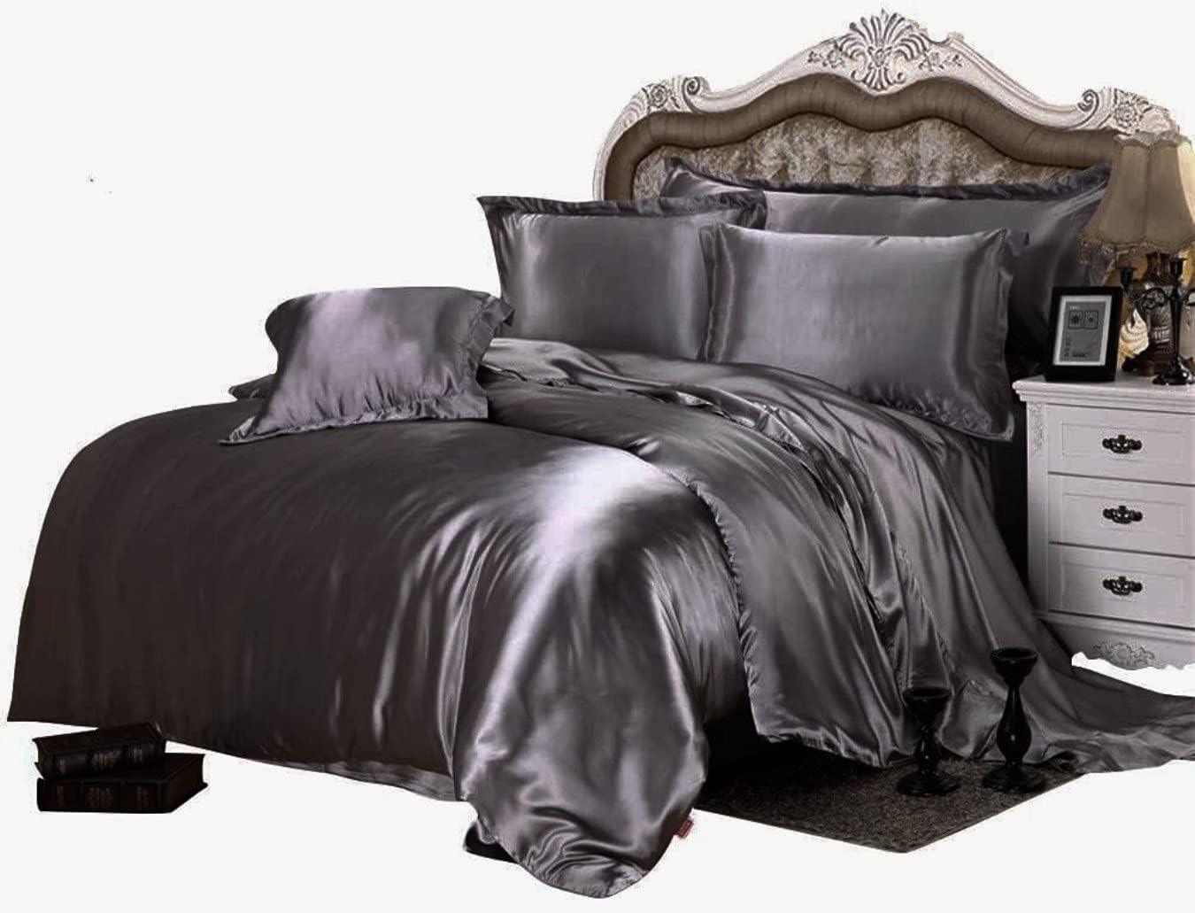 Yarns of Cotton 3 PC All Season Silky Super Soft Comforter Set Luxurious Bedding Set - (1 Comforter, 2 Pillow Cases) King/Dark Grey
