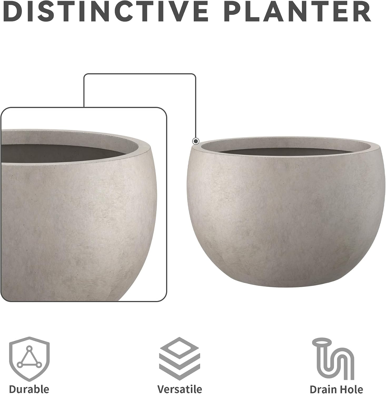 Kante 19.9' Dia Round Concrete Planter, Outdoor/Indoor Large Bowl Plant Pots with Drainage Hole and Rubber Plug for Garden Patio Balcony Home, Weathered Concrete