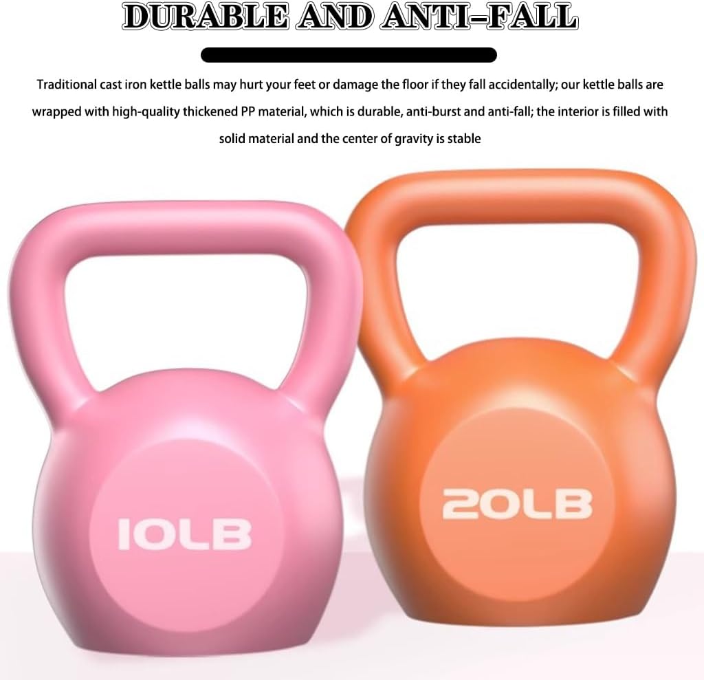 Kettlebell Weights Women's Fitness Shaping Kettle Bells, Gym Strength Training Dumbbell, Swing/Deadlift/Squat, Protect The Floor(Orange-20LB)