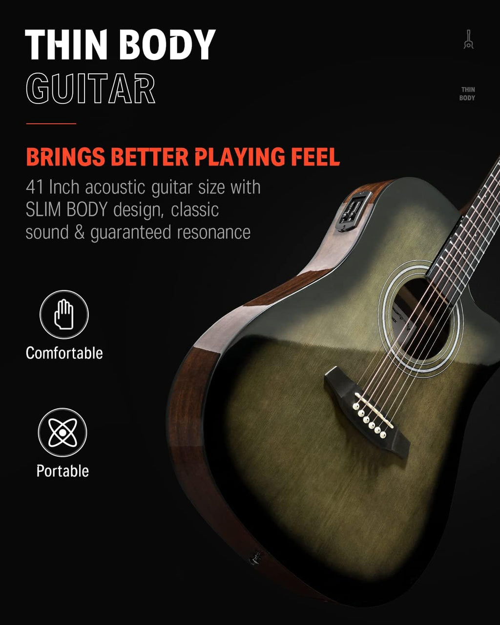 Donner Acoustic Electric Guitar Full Size Kit for Beginner Intermediate with Amplifier Capo Pick Tuner Strings Strap - 41 Inch