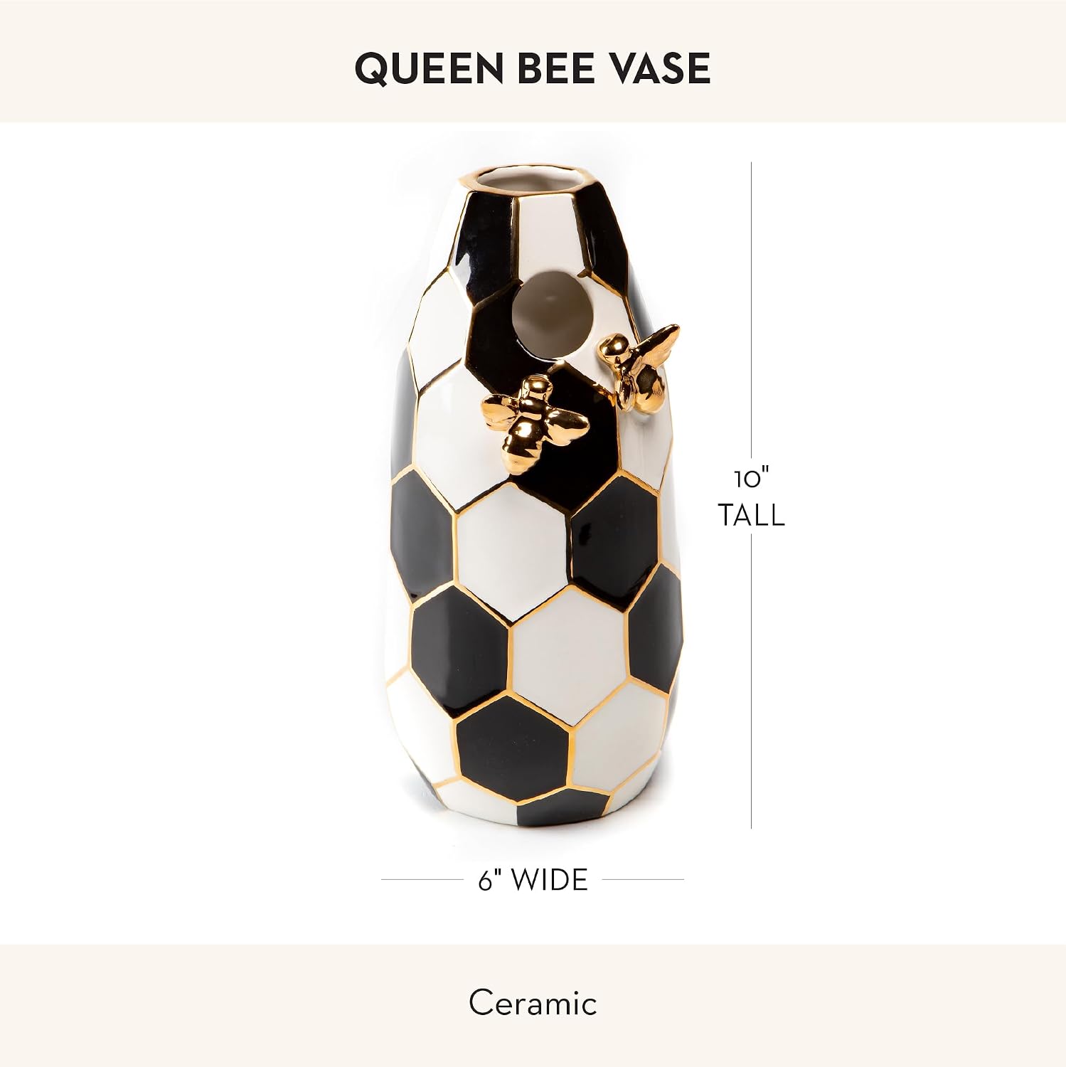 MACKENZIE-CHILDS Ceramic Flower Vase, Decor for Living Room or Bedroom, Black-and-White Queen Bee