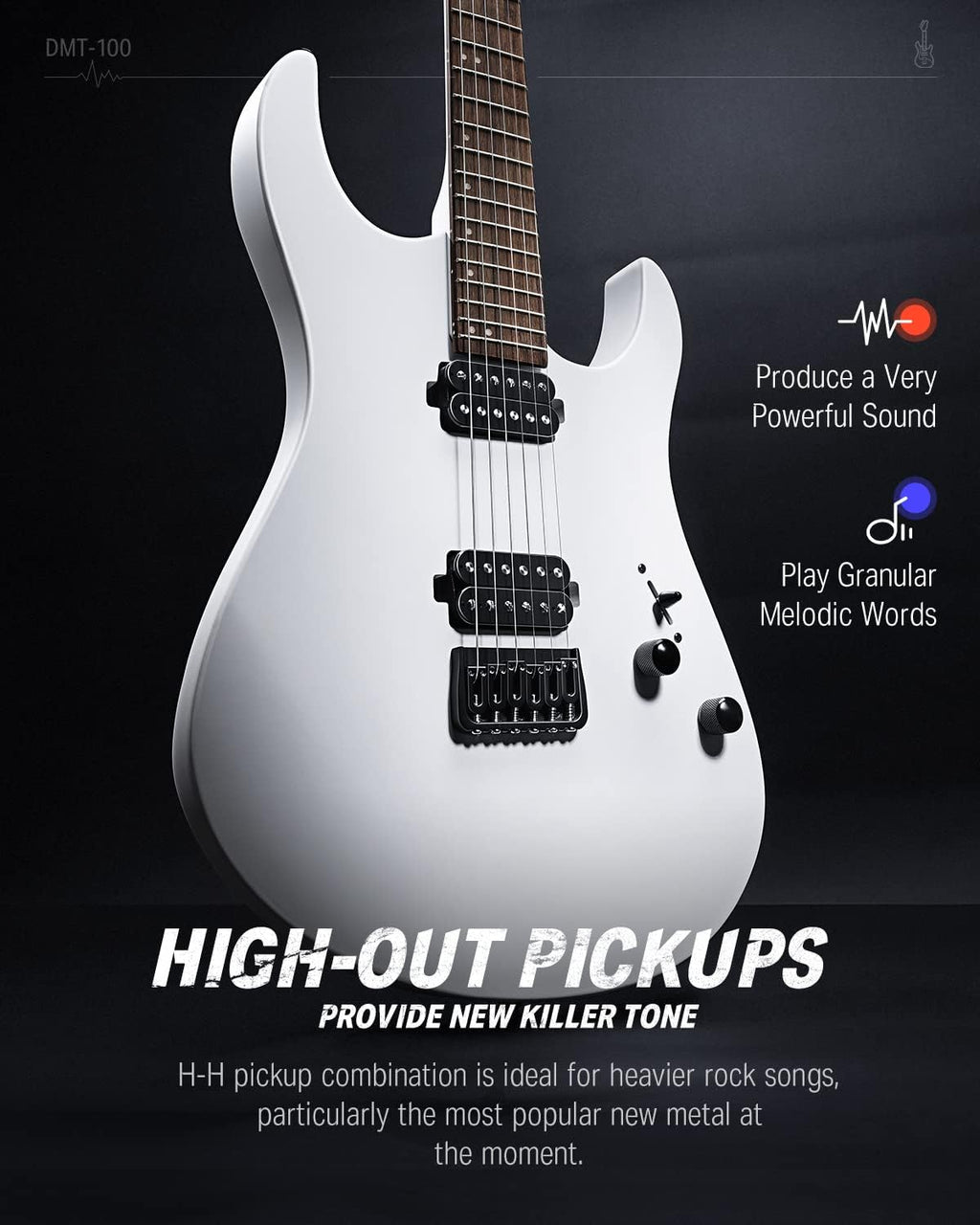 Donner Solid Body Electric Guitar, Matte Finish 39 Inch Metal Electric Guitar Beginner Kits with Bag, Strings, Strap, Cable, Strings Dampener for Rock Music Lover, DMT-100 (Matte White)