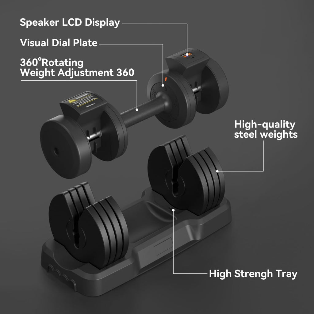 Smart Dumbbell Adjustable Weights with Speaking Display, Like Having a Virtual Fitness Coach Inside, 5 in 1 Free Weight System, Perfect For Home Fitness Enthusiasts, For Men and Women 55LB