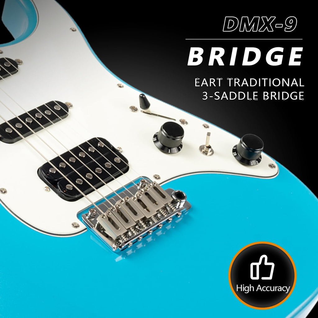 EART Electric Guitar DMX-9, 6 String Tremolo Bridge, Humbucker Pickups, Solid Body, 5-Way Switch Guitars (Gloss Pearl Blue)