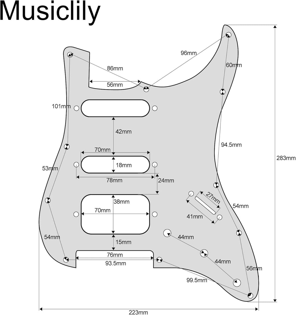 Musiclily Pro Auto-Split HSS Loaded Pickguard ST Prewired Pickguard with Artec Alnico 5 Single Coil Humbucker Pickups for American/Mexico Import Squier Strat Electric Guitar, 3ply White