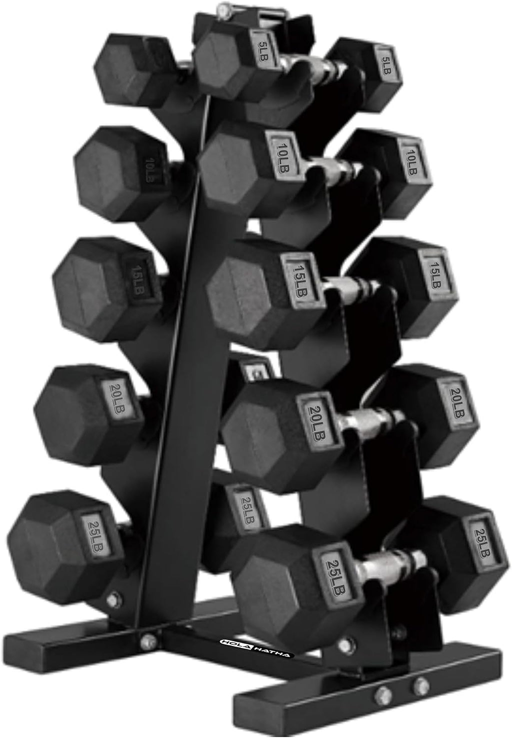 HolaHatha Hexagonal Dumbbell Free Hand Weight Set w/Rack