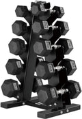 HolaHatha Hexagonal Dumbbell Free Hand Weight Set w/Rack