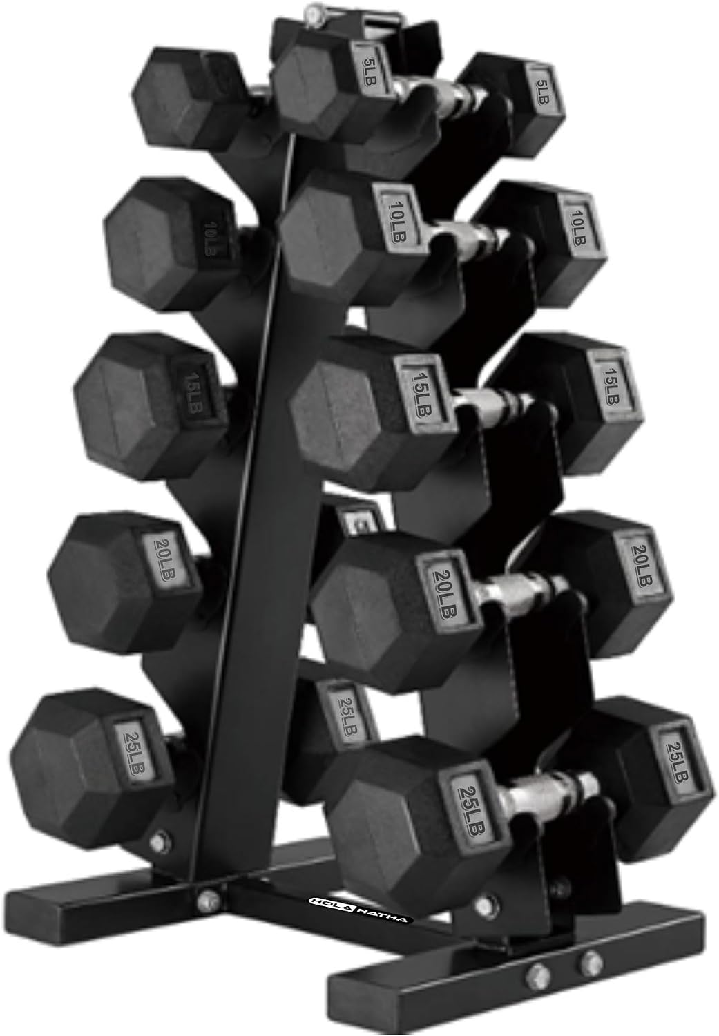 HolaHatha Hexagonal Dumbbell Free Hand Weight Set w/Rack