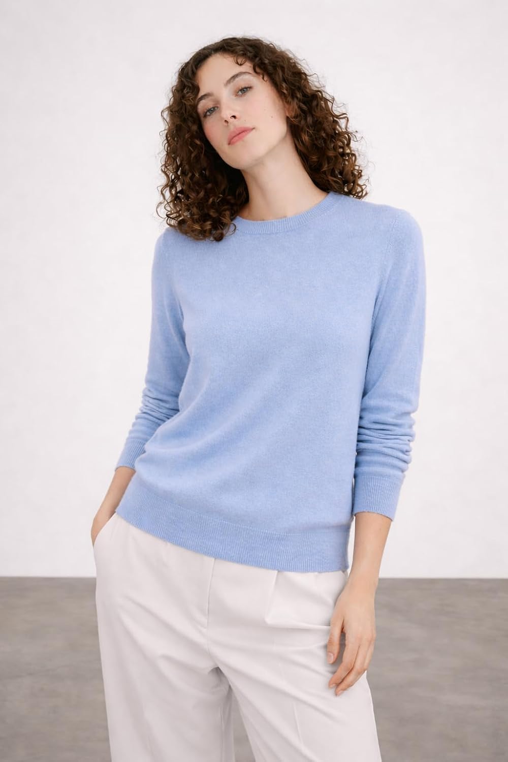 State Cashmere Women's Essential Crewneck Sweater 100% Pure Cashmere Classic Long Sleeve Pullover