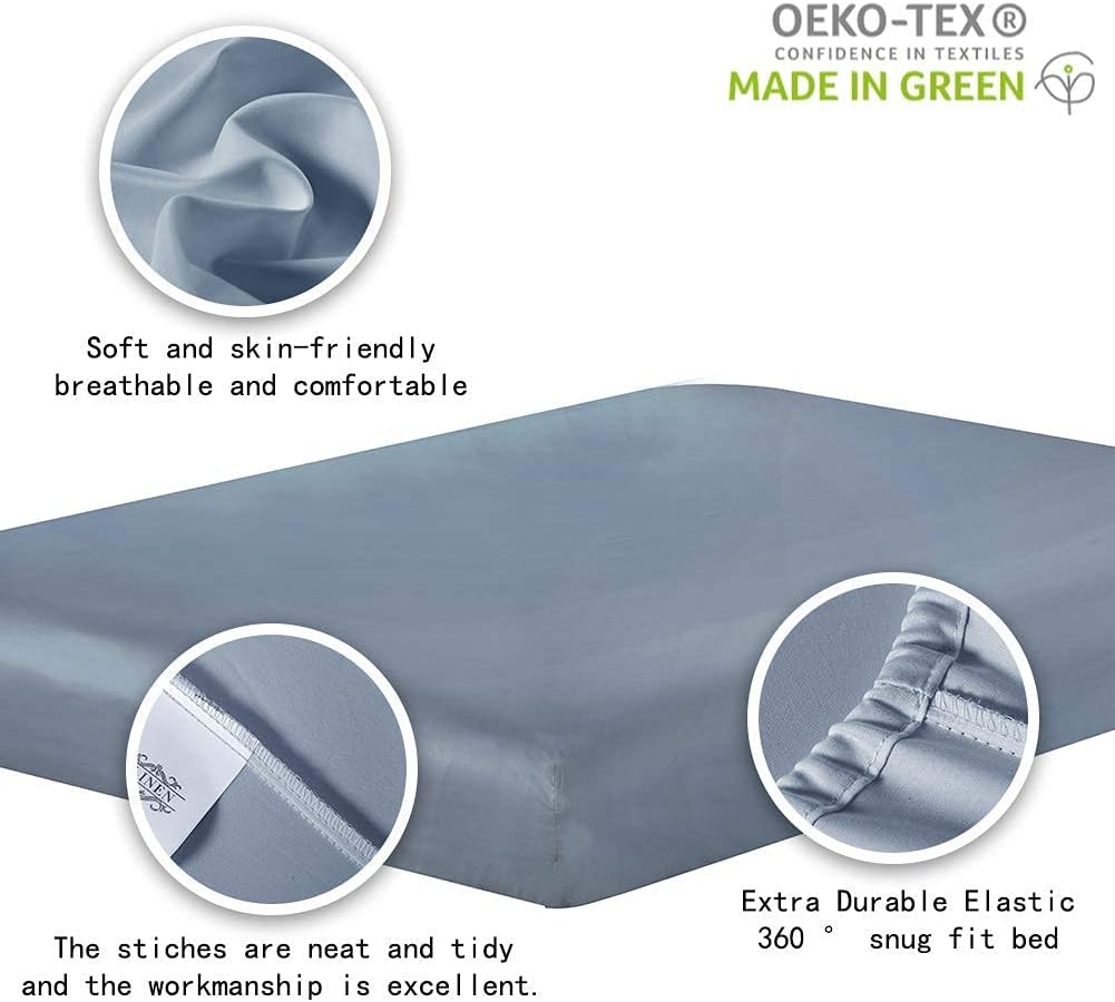 100% Supima Cotton Sheets 600 Thread Count,Bed Sheet Set Queen Size Sheets 4 Pieces,Soft & Silk Sateen Weave, Fits Mattress Up to 18',Deep Pocket, Breathable & Fade Resistant(Blue Grey,Queen)
