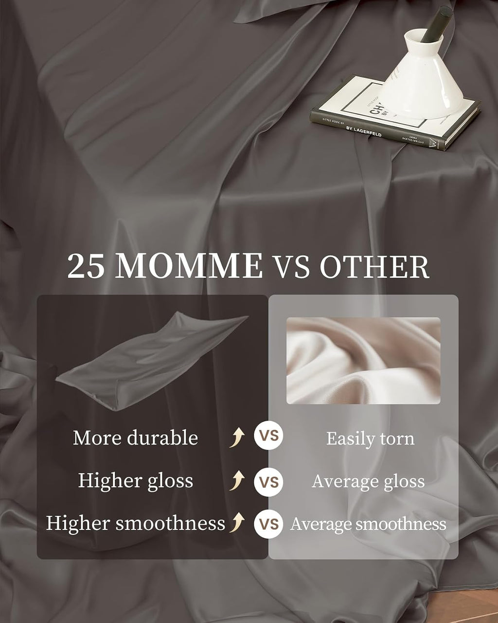 THXSILK 4pcs Silk Bed Sheets Set, 25 Momme Mulberry Silk Bedding Set, Sheets and Pillowcase Set, Extremely Soft and Luxurious (Charcoal, King)