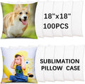 OKBA 100Pcs Sublimation Blanks Pillow Cases White Cushion Covers Blanks Throw Pillow Covers Heat Transfer DIY Custom Picture Pillow Covers Glossy Satin Cushion Covers(18 x 18 inches)