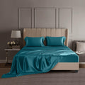 DISANGNI 22 Momme 100% Mulberry Silk Bedding Set - 4-Piece Luxury (2 Pillowcases, 1 Fitted Sheet, 1 Flat Sheet) - 6A Grade Natural Silk (Blue Green, Queen)