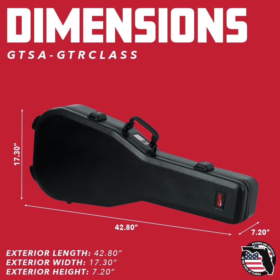 Gator Cases Molded Flight Case for Classical Style Acoustic Guitars with TSA Approved Locking Latch, (GTSA-GTRCLASS)