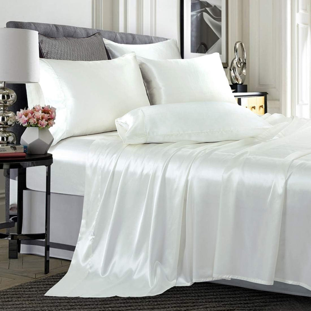 16 Momme 100% Mulberry Silk Bedding Set Full XL Size 4-Piece Luxury (2 Pillowcases, 1 Fitted Sheet, 1 Flat Sheet) - 6A Grade Natural Silk Fits 22-25' Deep Pocket (Solid, Fruit Green)