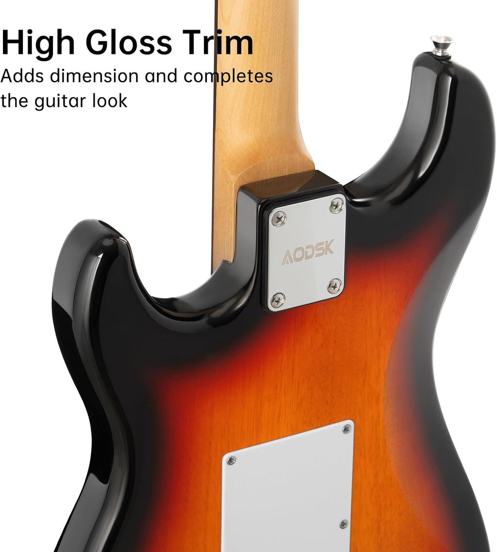 AODSK Electric Guitar with Amp Beginner Kit 39 Inch Solid Body Full Size,All Accessories,Digital Tuner,Six Strings,Four Picks,Tremolo Bar,Strap,Gig Bag,Starter kit (Sunburst-HSS)
