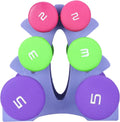 Qiilu Adjustable Dumbbells Set for Women - 6pcs Hand Fitness Weights Set Holder Rack 2lb 3lb 5lb - Portable Bodybuilding Exercise Equipment