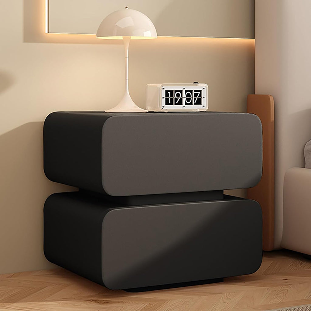 Modern Solid Wood Bedroom Night Table,Small Night Stand with Upholstered Leather Finish,Modern Side Table,2 Drawers,for Bedroom Bedside(Black,L45cm/17.7in-1)