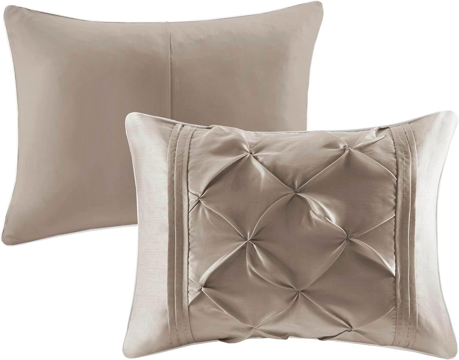 Madison Park Laurel Cozy Comforter Set - Traditional Tufted Faux Silk Design, All Season Down Alternative Bedding with Matching Shams, Decorative Pillow, Taupe King(104'x92') 7 Piece