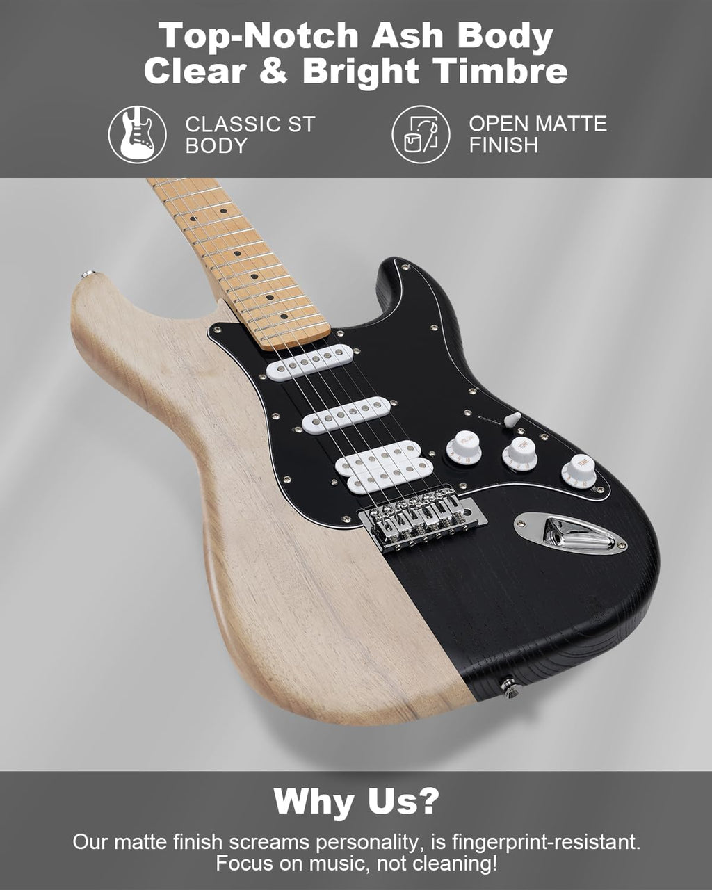RVONE RST-150 39' Beginner Electric Guitar Kit with Amp & HSS Pickups | Complete Starter Set for Newcomers w/Essentials | Gig Bag, Extra Strings, Digital Tuner, Capo, Strap | Home Practice (Black)