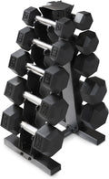 WF Athletic Supply 5-25Lb Rubber Coated Hex Dumbbell Set with A Frame Storage Rack Non-Slip Hex Shape for Muscle Toning, Strength Building & Weight Loss - Multiple Choices Available