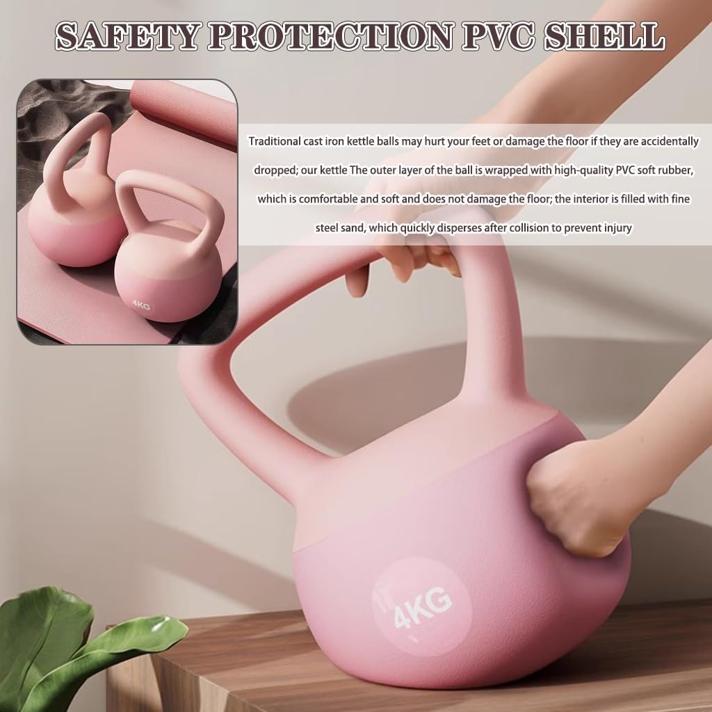 Kettlebell Weights Beginner Fitness Exercise Soft Kettle Bells, Women's Weight Loss Training Dumbbell, Anti-Slip Handle, Vest Line/Peach Buttocks(Yellow,8kg)