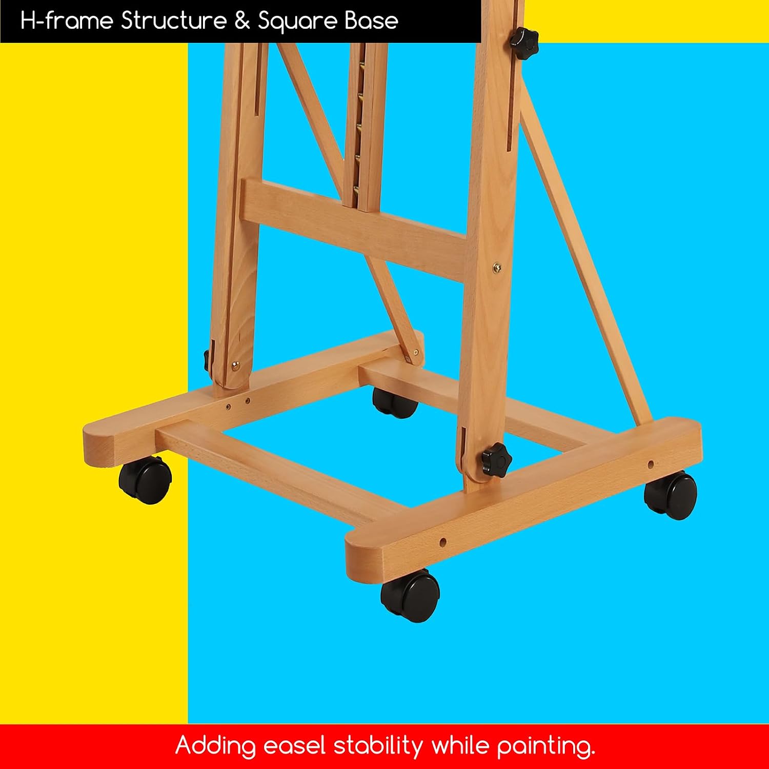 MEEDEN Large Studio H-Frame Beech Wood Artist Easel - Adjustable Movable Tilting Easel, Floor Painting Easel Stand, Holds Canvas Art up to 48'