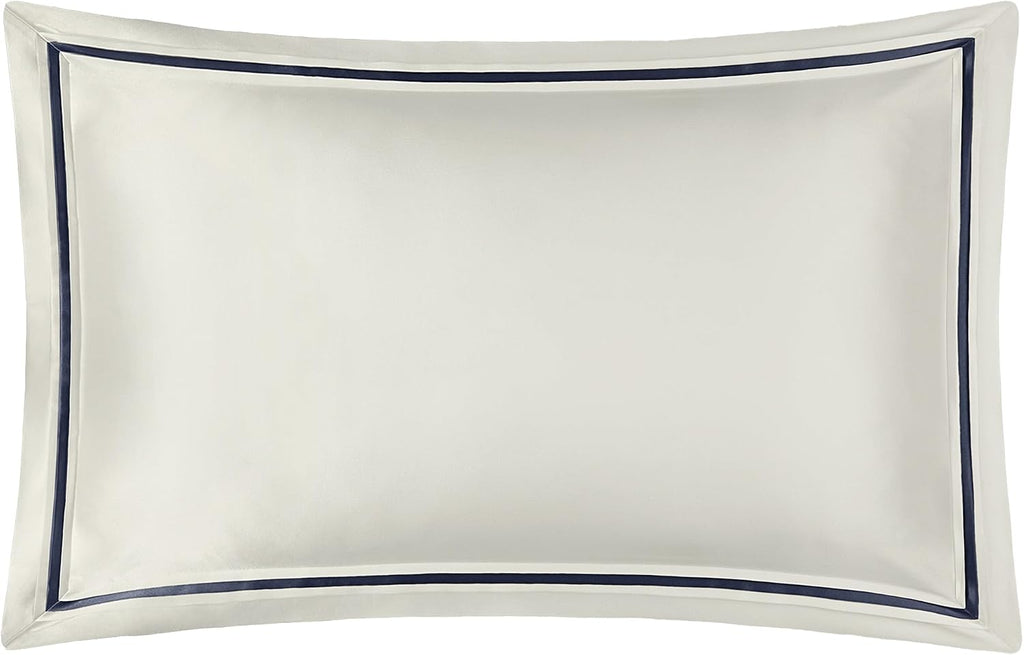 LILYSILK 100% Silk Border Pleats Pillowcase for Hair and Skin Contrast Color Envelope Closure Pillow Case Queen Blue
