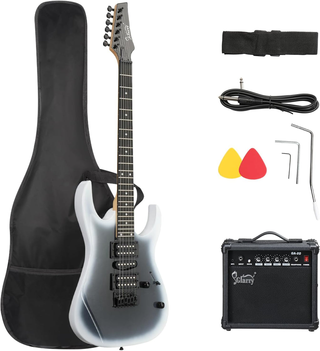 GLARRY 39' Full Size Electric Guitar Kit for Beginners, Starter Electric Guitar Set with 20W Amp & HSH Pickups, Model 170 (Black-White)