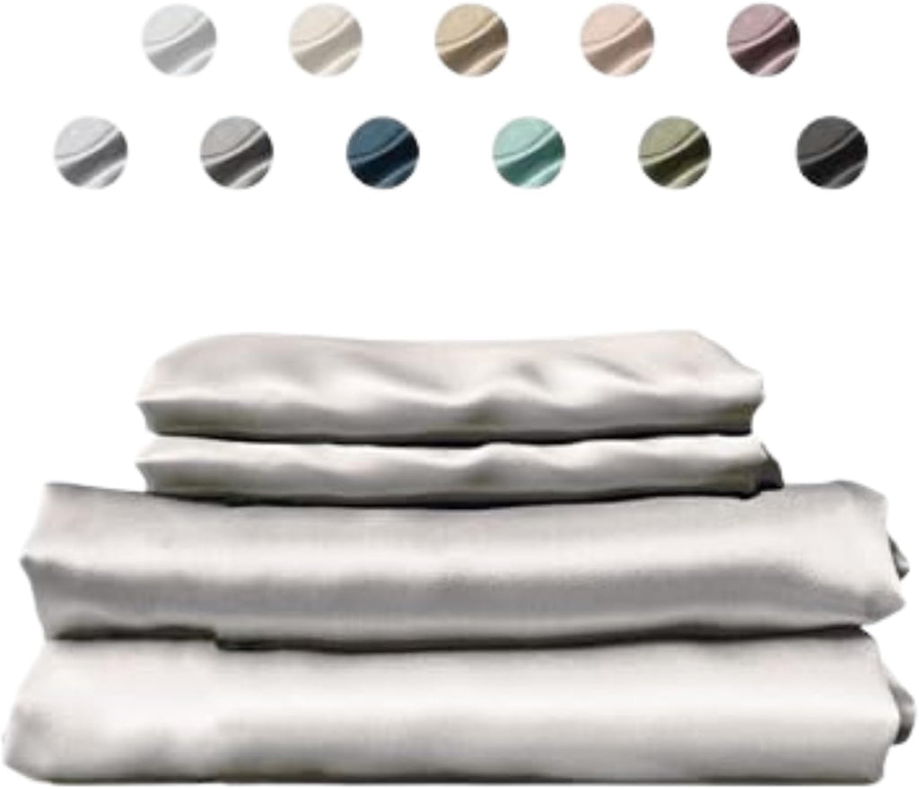Colorado Home Co SUNDAYSILKS | 100% Mulberry Silk Bed Sheets | King Size | 4PC Set | Soft & Durable | Grade 6A Organic Real Silk | Off White