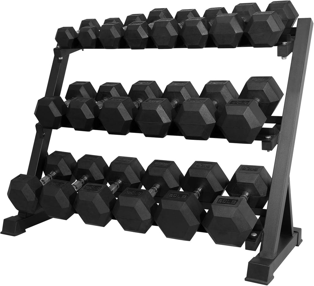 RITFIT Rubber Hex Dumbbells Set with Rack, 180-780LB Heavy-Duty Cast Iron Core, Knurled Chrome Handle, Space-Saving Storage Rack for Home Gym Strength Training