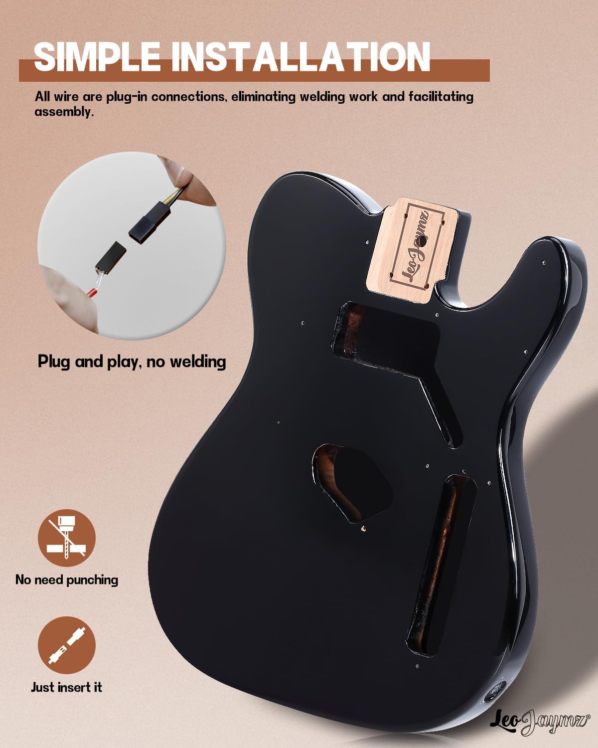 Leo Jaymz DIY TL Style Electric Guitar Kits,Spray-painted Mahogany Body,Maple Neck, including all Components (TL Black)