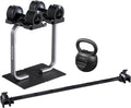 BYZOOM FITNESS 25lb Adjustable Dumbbells Easy Bar Dumbbell Stand Kettlebell Full Set