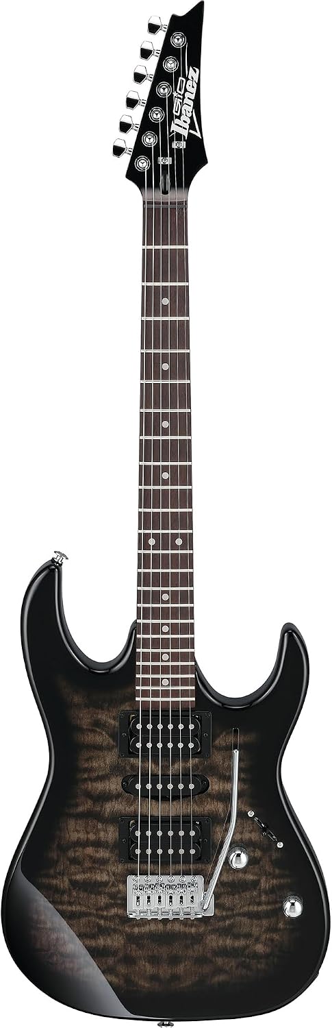 Ibanez GRX70QA RG Gio Electric Guitar - Transparent Black Sunburst Bundle with Amp, Gig Bag, Tuner, Instrument Cable, Picks, Austin Bazaar Instructional DVD, and Polishing Cloth