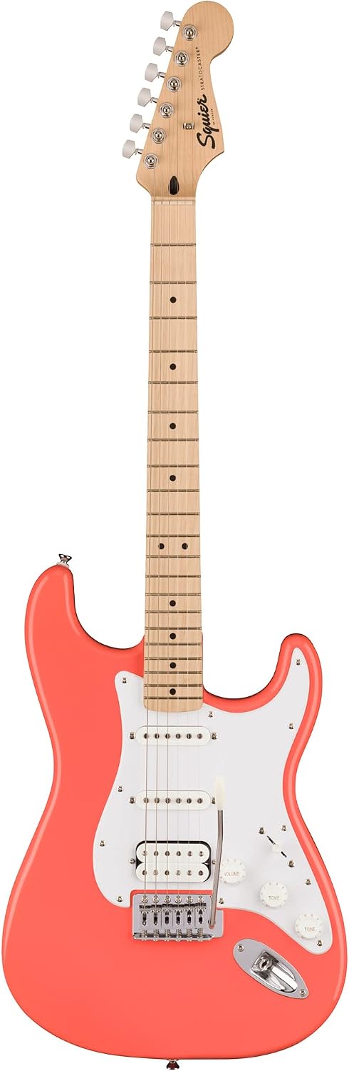 Fender Squier Sonic Stratocaster HSS - Tahitian Coral Bundle with Frontman 10G Amp, Tuner, Strap, Cable, Picks, and Austin Bazaar Guitar DVD