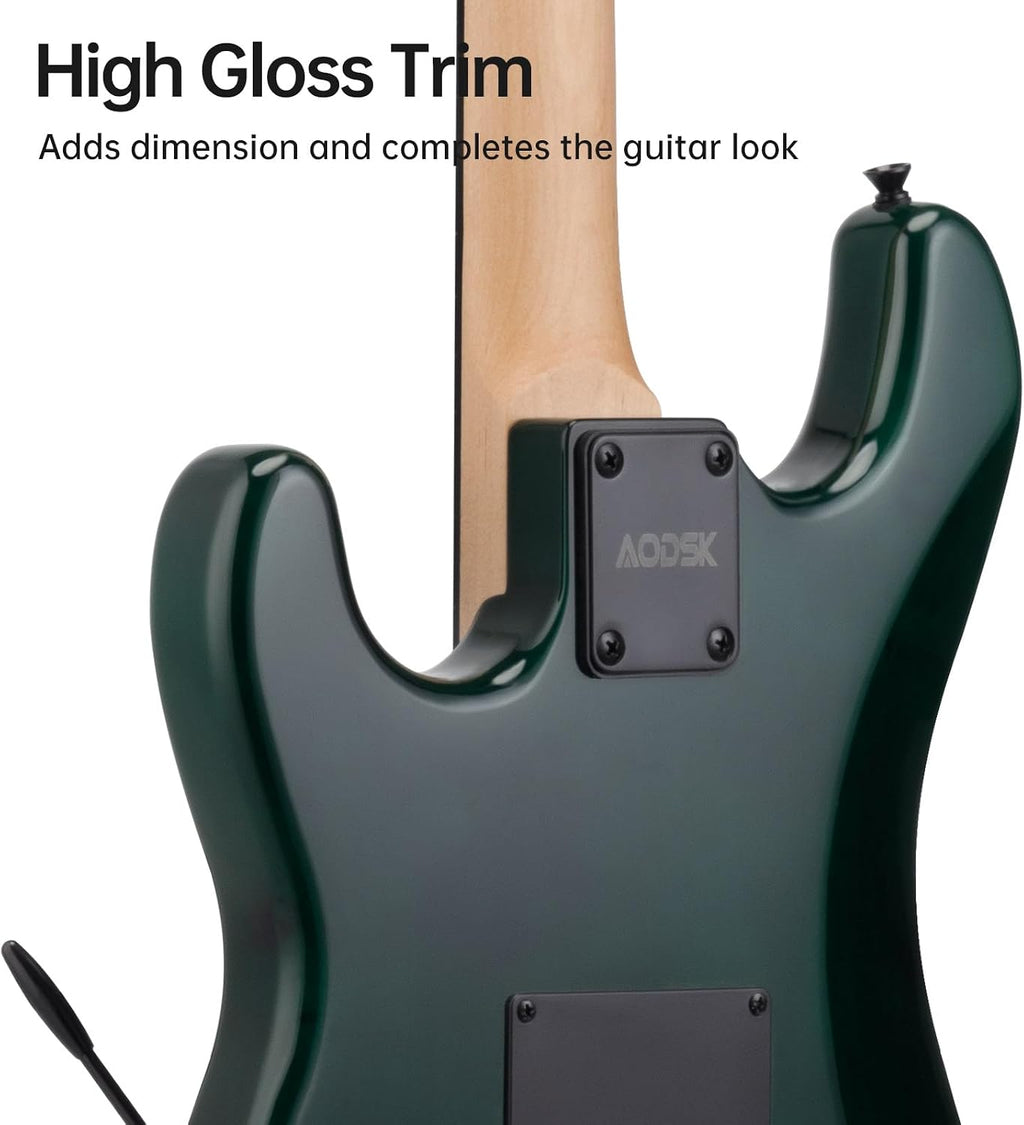AODSK Electric Guitar, 39' Beginner Electric Guitar Kit, Matte Finish, HSS Pickups, Guitar Starter Kit with AMP, Includes Digital Tuner, Strings, Pick, Vibrato Bar, Capo, Strap, Gig Bag (Green)