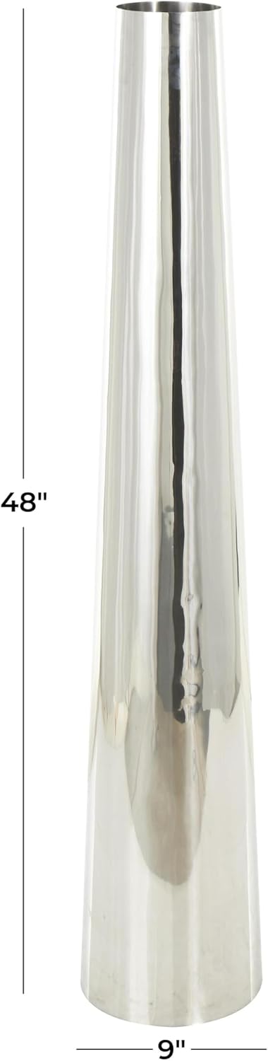 Deco 79 Stainless Steel Metal Decorative Vase Minimalistic Tall Floor Cone Centerpiece Vase, Flower Vase for Home Decoration 9' x 9' x 48', Silver