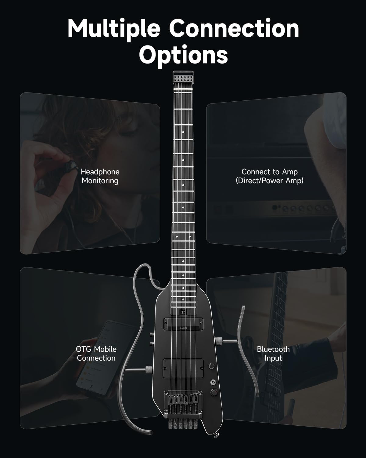 Donner HUSH X PRO Electric Guitar Kit - Smart Travel Guitar with Dozens of Preset Combinations, 7 Tone Sim Options, Black